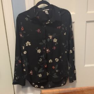 H&M Black Floral Button-Down Blouse